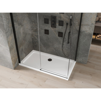 Mexen Omega výsuvná sprchová kabína 140 x 80 cm, priehľadná, čierna + plochá sprchová vanička, biela - 825-140-080-70-00-4010B