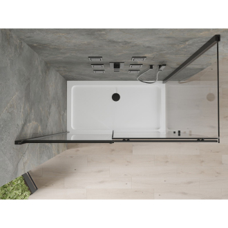 Mexen Omega výsuvná sprchová kabína 140 x 80 cm, priehľadná, čierna + plochá sprchová vanička, biela - 825-140-080-70-00-4010B