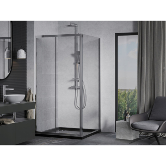 Mexen Apia výsuvná sprchová kabína 90 x 90 cm, transparentná, chróm + plochá sprchová vanička, čierna - 840-090-090-01-00-4070