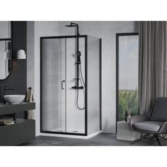 Mexen Apia výsuvná sprchová kabína 140 x 70 cm, priehľadná, čierna + plochá sprchová vanička, biela - 840-140-070-70-00-4010B