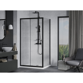 Mexen Apia výsuvná sprchová kabína 140 x 70 cm, priehľadná, čierna + plochá sprchová vanička, biela - 840-140-070-70-00-4010B