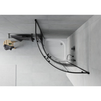 Sprchovací kút Mexen Rio polkruhový 70 x 70 cm, pruhy, čierna + sprchová vanička Rio, biela - 863-070-070-70-20-4710