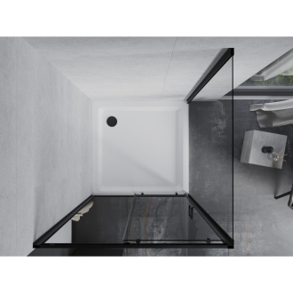 Mexen Apia výsuvná sprchová kabína 100 x 100 cm, transparentná, čierna + plochá sprchová vanička, biela - 840-100-100-70-00-4010B
