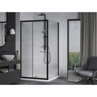 Mexen Apia výsuvná sprchová kabína 100 x 100 cm, transparentná, čierna + plochá sprchová vanička, biela - 840-100-100-70-00-4010B