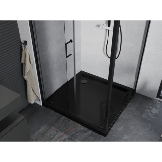 Mexen Apia výsuvná sprchová kabína 90 x 90 cm, priehľadná, čierna + plochá sprchová vanička, čierna - 840-090-090-70-00-4070B