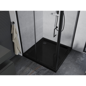 Mexen Apia výsuvná sprchová kabína 90 x 90 cm, priehľadná, čierna + plochá sprchová vanička, čierna - 840-090-090-70-00-4070B
