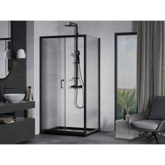 Mexen Apia výsuvná sprchová kabína 100 x 80 cm, priehľadná, čierna + plochá sprchová vanička, čierna - 840-100-080-70-00-4070B