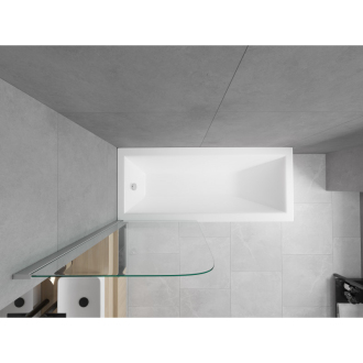 Mexen Cubik obdĺžniková vaňa 150 x 70 cm s plášťom a jednokrídlovou zástenou 75 cm, transparentná, chróm - 550315070X9007510100