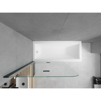 Mexen Cubik obdĺžniková vaňa 150 x 70 cm s plášťom a 2 krídlovou zástenou 80 cm, priehľadná, čierna - 550315070X9008027000