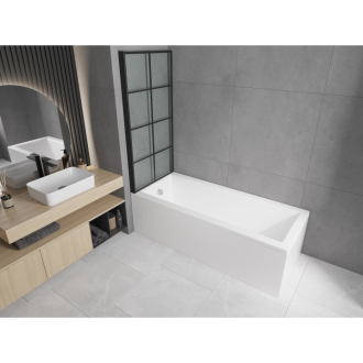Mexen Cubik obdĺžniková vaňa 150 x 70 cm s plášťom a 1 krídlovou zástenou 80 cm, čierny vzor - 550315070X9308017077