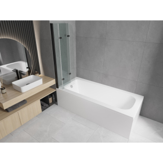 Mexen Vega obdĺžniková vaňa 180 x 80 cm s plášťom a 3 krídlovou zástenou 120 cm, priehľadná, čierna - 550118080X9012037000