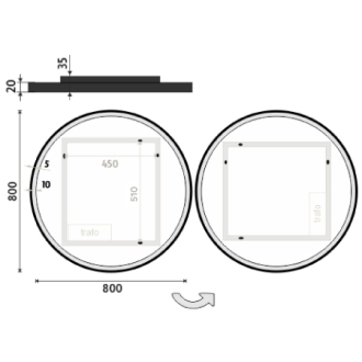Nimco ZPC 28002R-90 Čierne okrúhle LED zrkadlo pr. 800