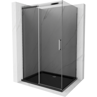 Mexen Omega výsuvná sprchová kabína 100 x 80 cm, grafit, chróm + plochá sprchová vanička, čierna - 825-100-080-01-40-4070
