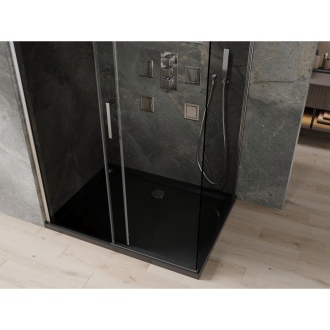 Mexen Omega výsuvná sprchová kabína 100 x 80 cm, grafit, chróm + plochá sprchová vanička, čierna - 825-100-080-01-40-4070