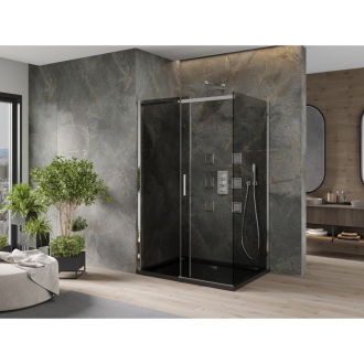Mexen Omega výsuvná sprchová kabína 100 x 80 cm, grafit, chróm + plochá sprchová vanička, čierna - 825-100-080-01-40-4070