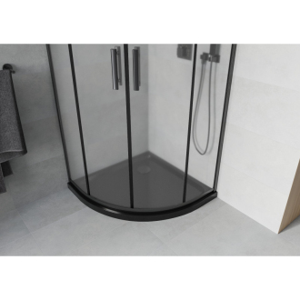 Sprchovací kút Mexen Rio polkruhový 80 x 80 cm, mráz, čierna + plochá sprchová vanička, čierna - 863-080-080-70-30-4170B
