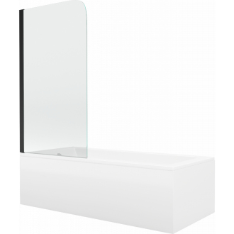 Mexen Cubik obdĺžniková vaňa 150 x 70 cm s plášťom a jednokrídlovou zástenou 70 cm, priehľadná, čierna - 550315070X9007017000