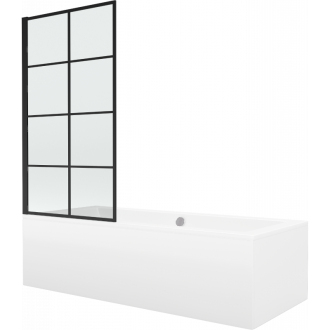 Mexen Cube vaňa 170x80 cm s panelom a zástenou 80 cm, čierny vzor 550517080X9308017077