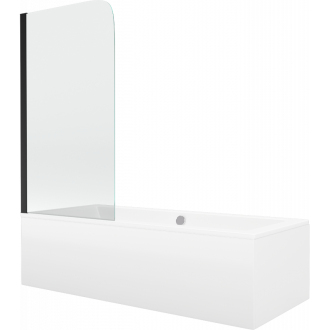 Mexen Cube obdĺžniková vaňa 180 x 80 cm s plášťom a 1 krídlovou zástenou 70 cm, priehľadná, čierna - 550518080X9007017000