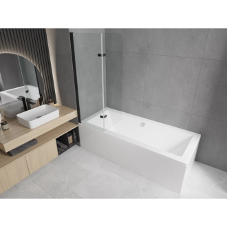 Mexen Cube obdĺžniková vaňa 180 x 80 cm s plášťom a 2 krídlovou zástenou 80 cm, priehľadná, čierna - 550518080X9008027000