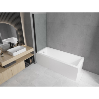 Mexen Cubik obdĺžniková vaňa 160 x 70 cm s plášťom a 1 krídlovou zástenou 70 cm, priehľadná, čierna - 550316070X9007017000