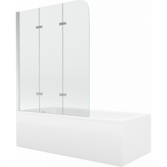 Mexen Cubik obdĺžniková vaňa 160 x 70 cm s plášťom a 3 krídlovou zástenou 120 cm, transparentná, chróm - 550316070X9012030100