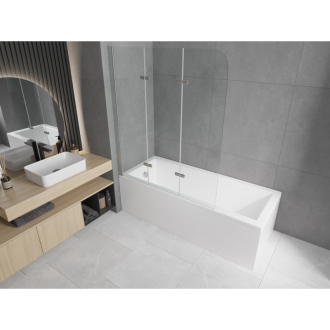 Mexen Cubik obdĺžniková vaňa 160 x 70 cm s plášťom a 3 krídlovou zástenou 120 cm, transparentná, chróm - 550316070X9012030100