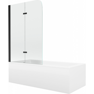 Mexen Cubik obdĺžniková vaňa 170 x 70 cm s plášťom a 2 krídlovou zástenou 100 cm, priehľadná, čierna - 550317070X9010027000