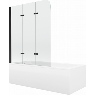 Mexen Cubik obdĺžniková vaňa 170 x 70 cm s plášťom a 3 krídlovou zástenou 120 cm, priehľadná, čierna - 550317070X9012037000
