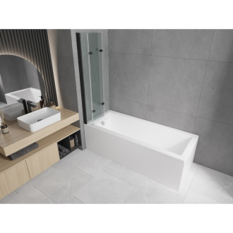 Mexen Cubik obdĺžniková vaňa 170 x 70 cm s plášťom a 3 krídlovou zástenou 120 cm, priehľadná, čierna - 550317070X9012037000