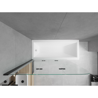 Mexen Cubik obdĺžniková vaňa 170 x 70 cm s plášťom a 3 krídlovou zástenou 120 cm, priehľadná, čierna - 550317070X9012037000