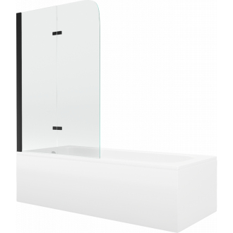 Mexen Vega obdĺžniková vaňa 150 x 70 cm s plášťom a 2 krídlovou zástenou 80 cm, priehľadná, čierna - 550115070X9008027000