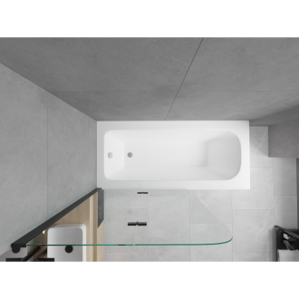 Mexen Vega obdĺžniková vaňa 150 x 70 cm s plášťom a 2 krídlovou zástenou 80 cm, priehľadná, čierna - 550115070X9008027000