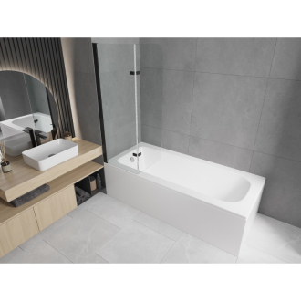 Mexen Vega obdĺžniková vaňa 160 x 70 cm s plášťom a 2 krídlovou zástenou 80 cm, priehľadná, čierna - 550116070X9008027000