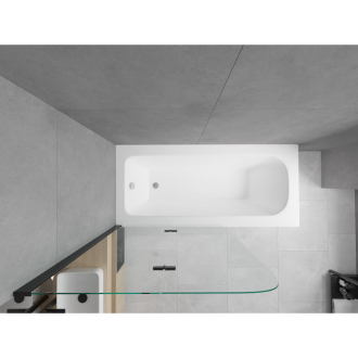 Mexen Vega obdĺžniková vaňa 160 x 70 cm s plášťom a 2 krídlovou zástenou 80 cm, priehľadná, čierna - 550116070X9008027000