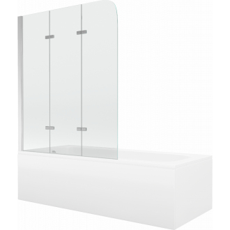Mexen Vega obdĺžniková vaňa 160 x 70 cm s plášťom a 3 krídlovou zástenou 120 cm, transparentná, chróm - 550116070X9012030100