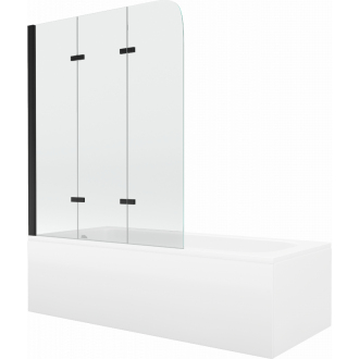 Mexen Vega obdĺžniková vaňa 160 x 70 cm s plášťom a 3 krídlovou zástenou 120 cm, priehľadná, čierna - 550116070X9012037000