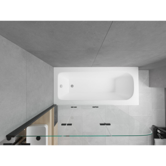 Mexen Vega obdĺžniková vaňa 160 x 70 cm s plášťom a 3 krídlovou zástenou 120 cm, priehľadná, čierna - 550116070X9012037000