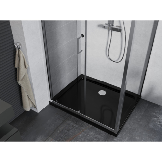 Mexen Apia výsuvná sprchová kabína 130 x 70 cm, transparentná, chróm + plochá sprchová vanička, čierna - 840-130-070-01-00-4070