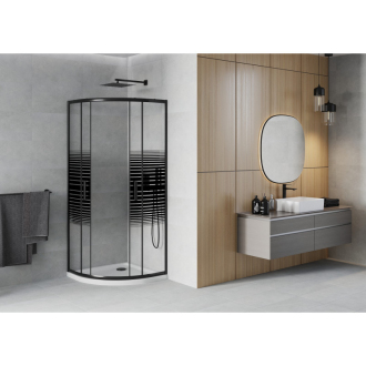 Sprchovací kút Mexen Rio polkruhový 90 x 90 cm, pruhy, čierna + plochá sprchová vanička, biela - 863-090-090-70-20-4110B