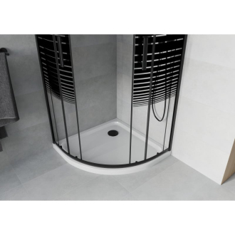 Sprchovací kút Mexen Rio polkruhový 90 x 90 cm, pruhy, čierna + plochá sprchová vanička, biela - 863-090-090-70-20-4110B
