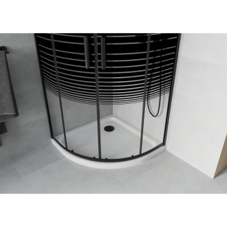 Sprchovací kút Mexen Rio polkruhový 90 x 90 cm, pruhy, čierna + plochá sprchová vanička, biela - 863-090-090-70-20-4110B