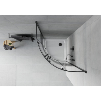 Sprchovací kút Mexen Rio polkruhový 90 x 90 cm, pruhy, čierna + plochá sprchová vanička, biela - 863-090-090-70-20-4110B
