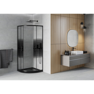 Sprchovací kút Mexen Rio polkruhový 90 x 90 cm, pruhy, čierna + Plochá sprchová vanička, čierna - 863-090-090-70-20-4170B