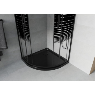 Sprchovací kút Mexen Rio polkruhový 90 x 90 cm, pruhy, čierna + Plochá sprchová vanička, čierna - 863-090-090-70-20-4170B