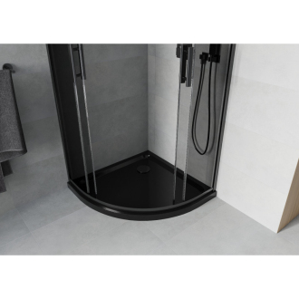 Sprchovací kút Mexen Rio polkruhový 90 x 90 cm, grafit, čierna + plochá sprchová vanička, čierna - 863-090-090-70-40-4170B