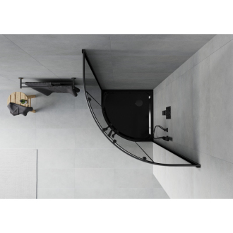 Sprchovací kút Mexen Rio polkruhový 90 x 90 cm, grafit, čierna + plochá sprchová vanička, čierna - 863-090-090-70-40-4170B
