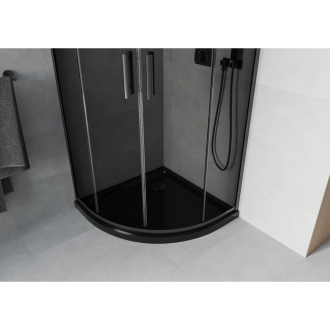 Sprchovací kút Mexen Rio polkruhový 90 x 90 cm, grafit, čierna + plochá sprchová vanička, čierna - 863-090-090-70-40-4170B