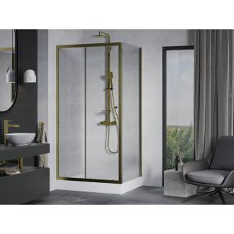 Mexen Apia výsuvná sprchová kabína 120 x 80 cm, priehľadná, zlatá + sprchová vanička Rio - 840-120-080-50-00-4510