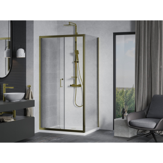 Mexen Apia výsuvná sprchová kabína 120 x 80 cm, priehľadná, zlatá + plochá sprchová vanička, biela - 840-120-080-50-00-4010G